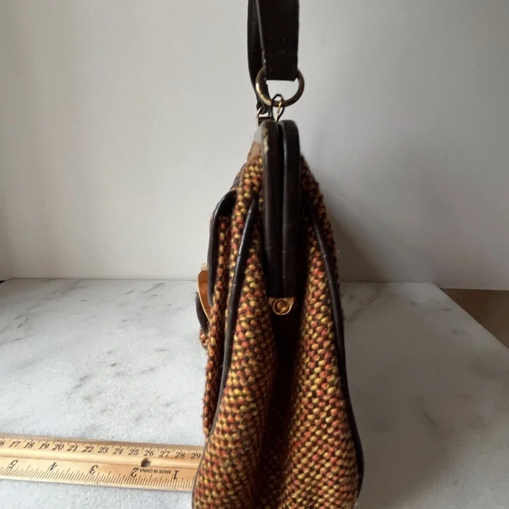 Vintage tweet fabric with a leather trim purse,bag by Firenze